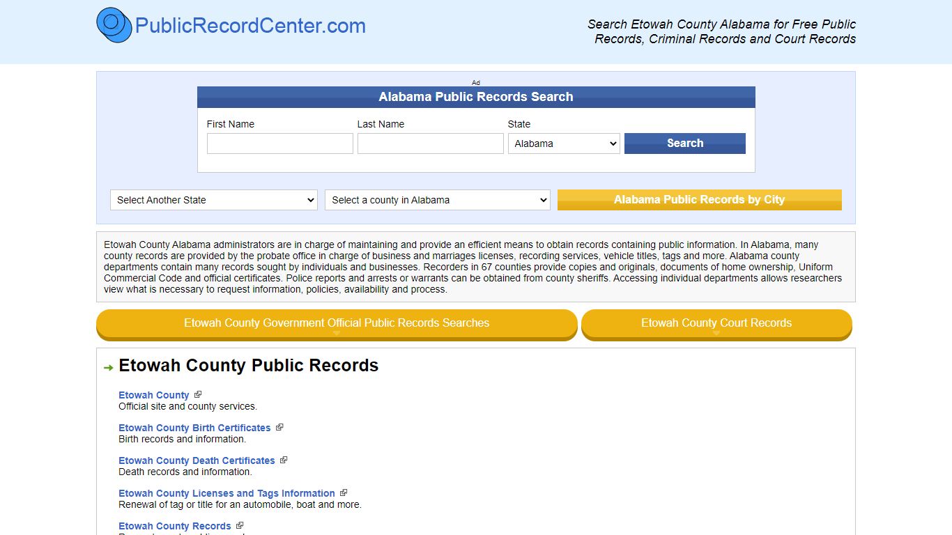 Etowah County Alabama Free Public Records - Court Records - Criminal ...
